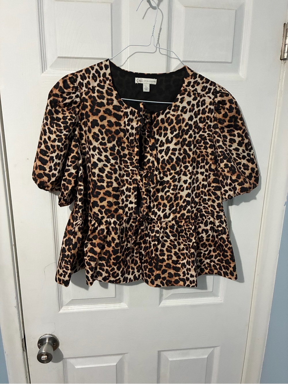 Cato Leopard Print Ruffle Peplum Top - Brown Tan Black